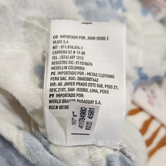 American Eagle Floral V-Neck Tie Front Crop Top 3/4 Sleeve White Blue Size XS - Picture 10 of 10